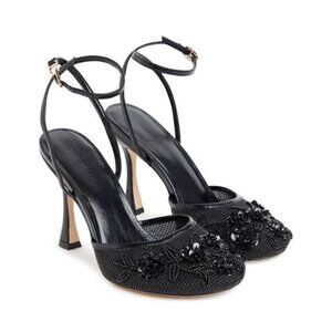 Cynthia Rowley Embellished Mesh Slipper Heels (black / 7.5)